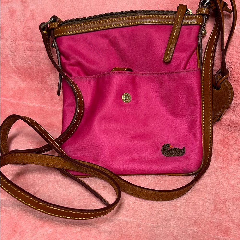 Dooney & Bourke Hot Pink Nylon Crossbody with Brown Leather Trim